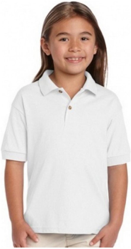 Polo blanc pour fille à manches courtes et deux boutons au col.