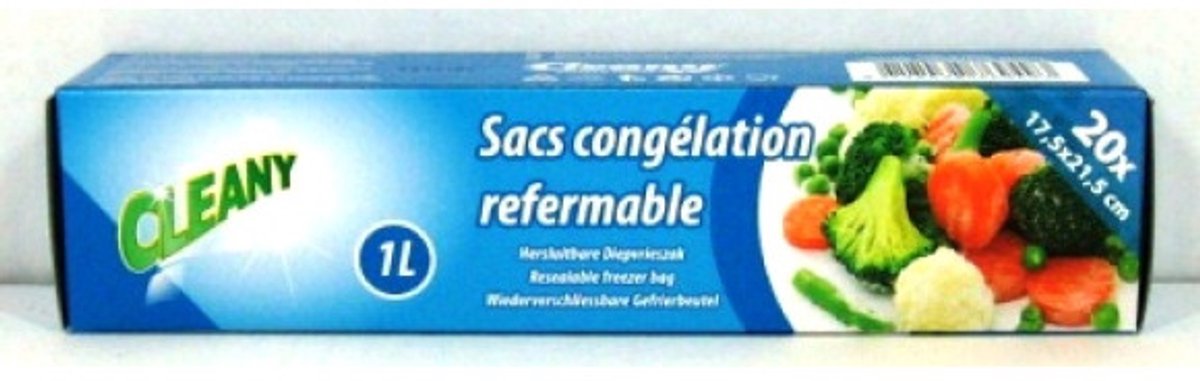 Cleany - Hersluitbare diepvrieszakken - 20 stuks - 1 Liter.