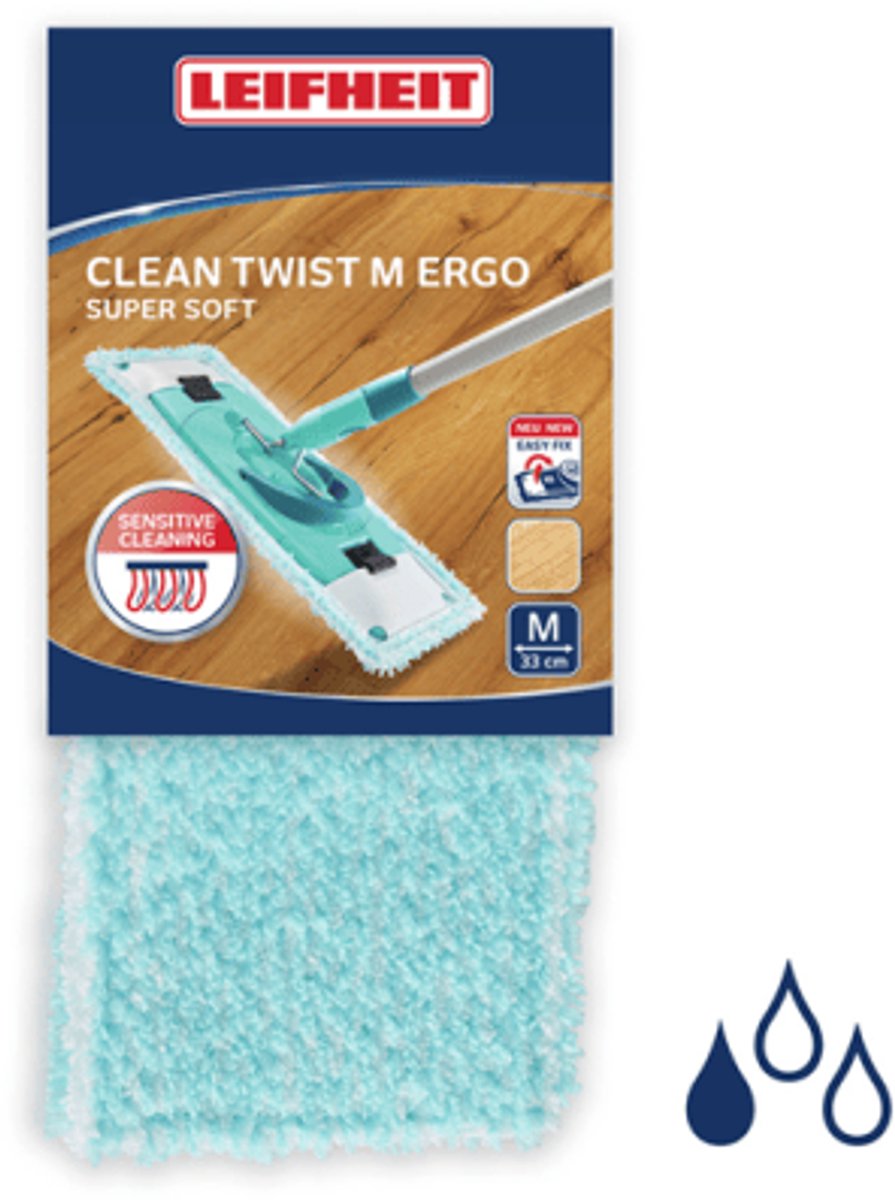 Bol.com Leifheit Clean Twist M Ergo en Power Clean - vloerwisser overtrek - klittenband - 33 cm - Super Soft aanbieding