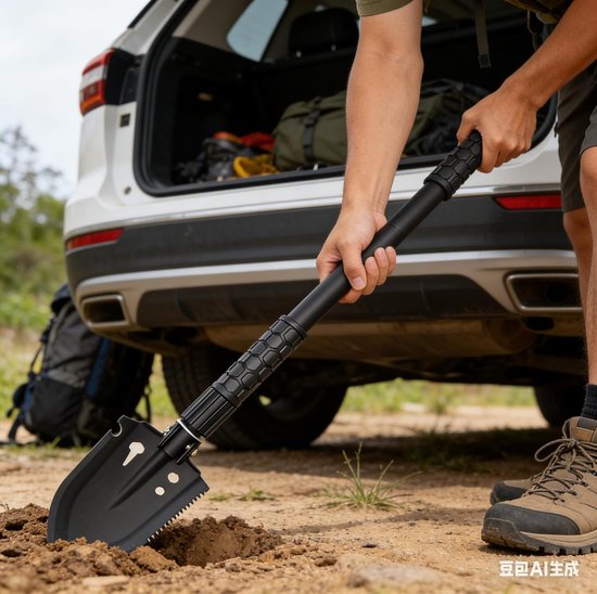 Multifunctionele klapschep, campingschep, 66 cm, sneeuwschep, hardstaal, zeer sterk, extra stabiele schep van koolstofstaal, met draagtas, voor outdoor-wandeltochten, auto-noodgevallen, geschenke — afbeelding 5