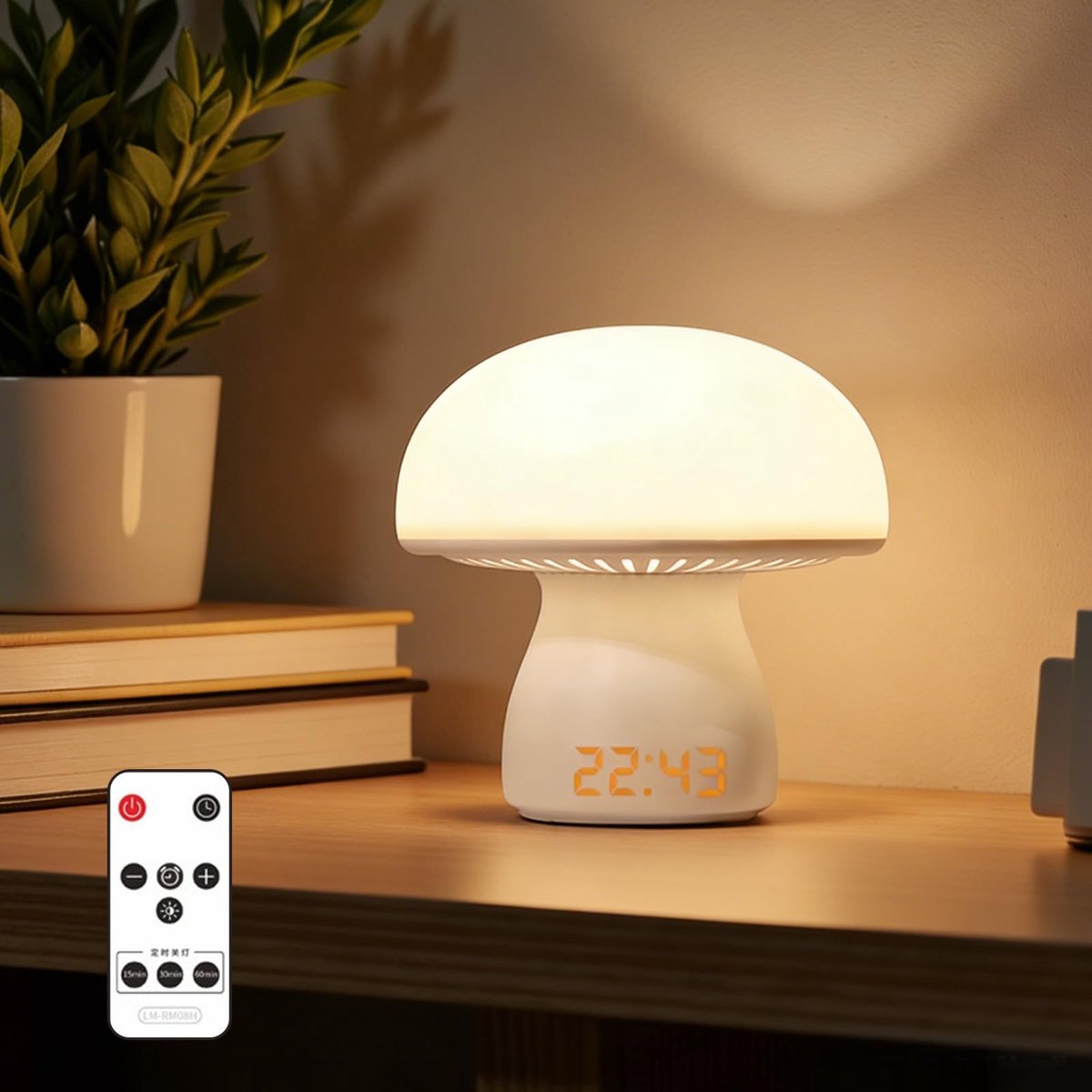Paddenstoellampen, tafellamp, aanraking, dimbaar, paddenstoel, bedlampje met klok en timerfunctie, 3600 mAh, led-bedlampje zonder kabel, voor decoratie, slaapkamer, woonkamer, kantoor