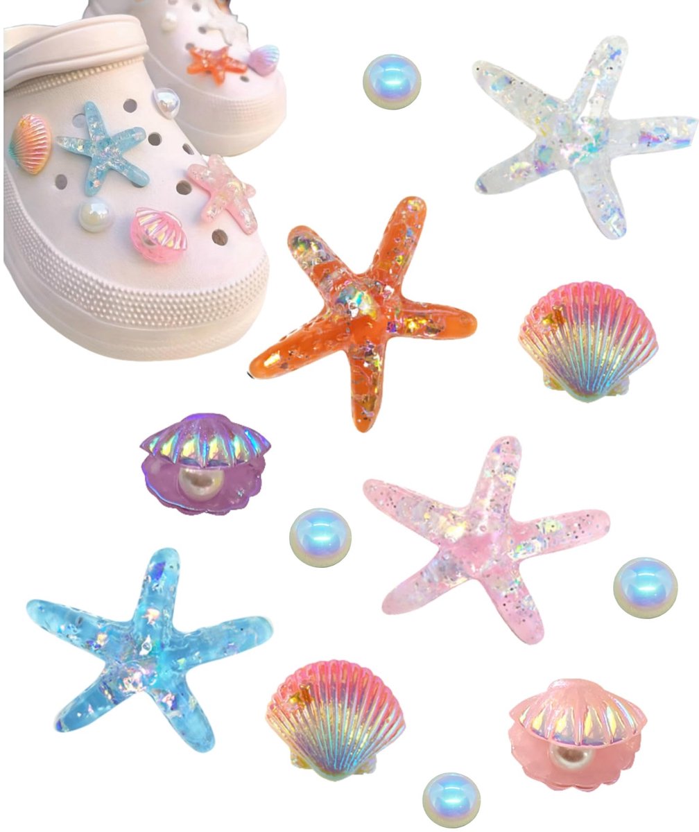 bedels, strandbedels voor vrouwen, schattige zeester, zeeschelp, parel, schoendecoratie, 12 stuks meisjesachtige bling schelpbedels voor klompsandalen, Kunststof, Geen edelsteen