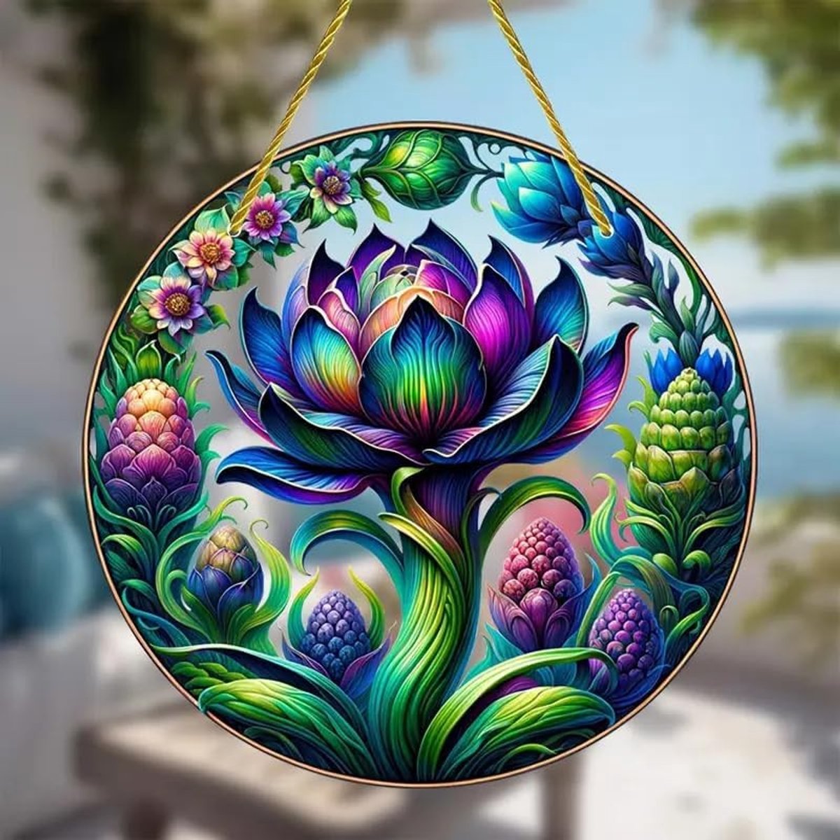 Kleurrijke Mandala Bloem en Blad Geveldecoratie van Gekleurd Glas voor Raam en Wand, Perfect als Verjaardagscadeau en Zonlicht Vanger