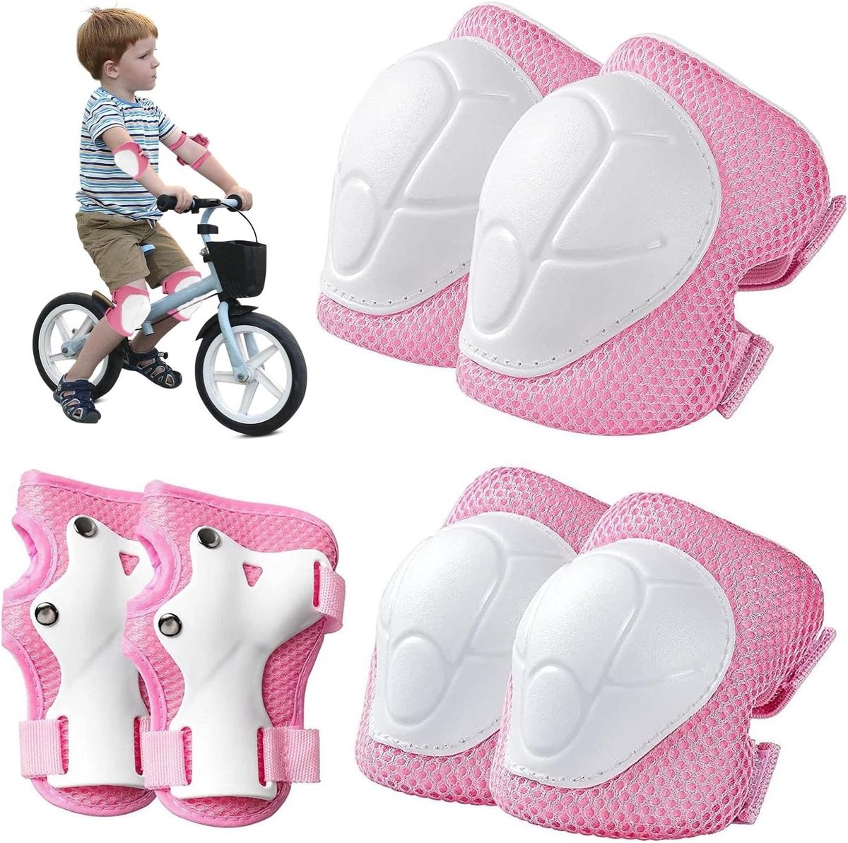 Kinder Beschermingsset - Valbescherming Set - Veilig Sporten - 6-in-1 Compleet - 3-8 Jaar - Roze