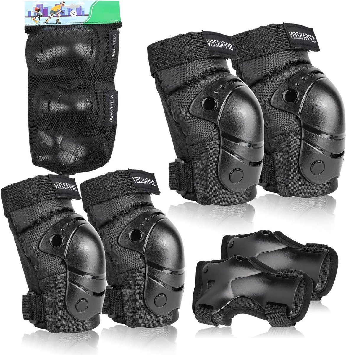 Beschermers Set - Veiligheidspads - Outdoor Sport - 6-in-1 Set - Maat M - Zwart