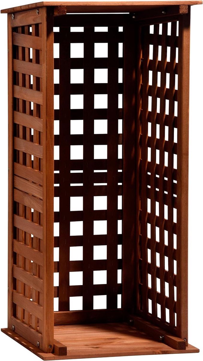 Houtrek - Brandhout opslag - Haardhout bewaren - Decoratief latwerk design - 39 x 39 x 85 cm - Bruin