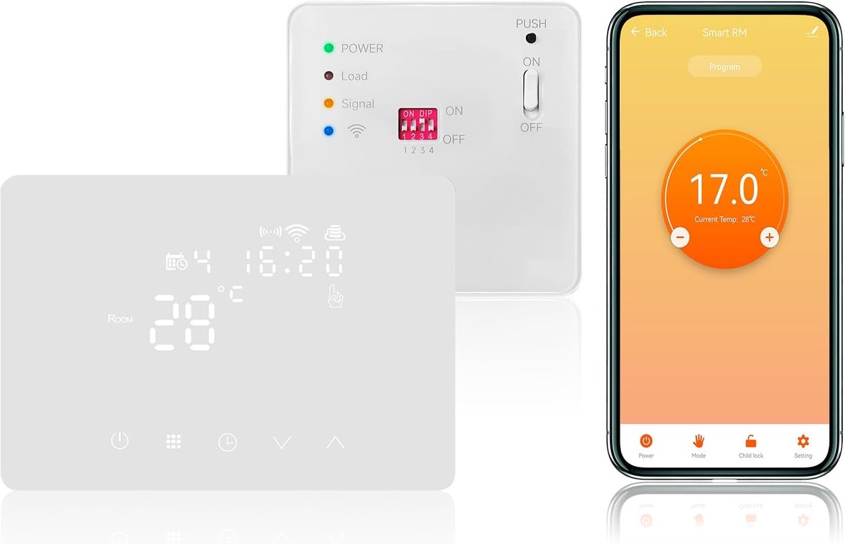SnelShoppen - Smart Wireless Thermostat WiFi met RF Ontvanger 5A voor Verwarming, Programmeerbare Thermostaat voor Boiler, Compatibel met Alexa, Tuya/
