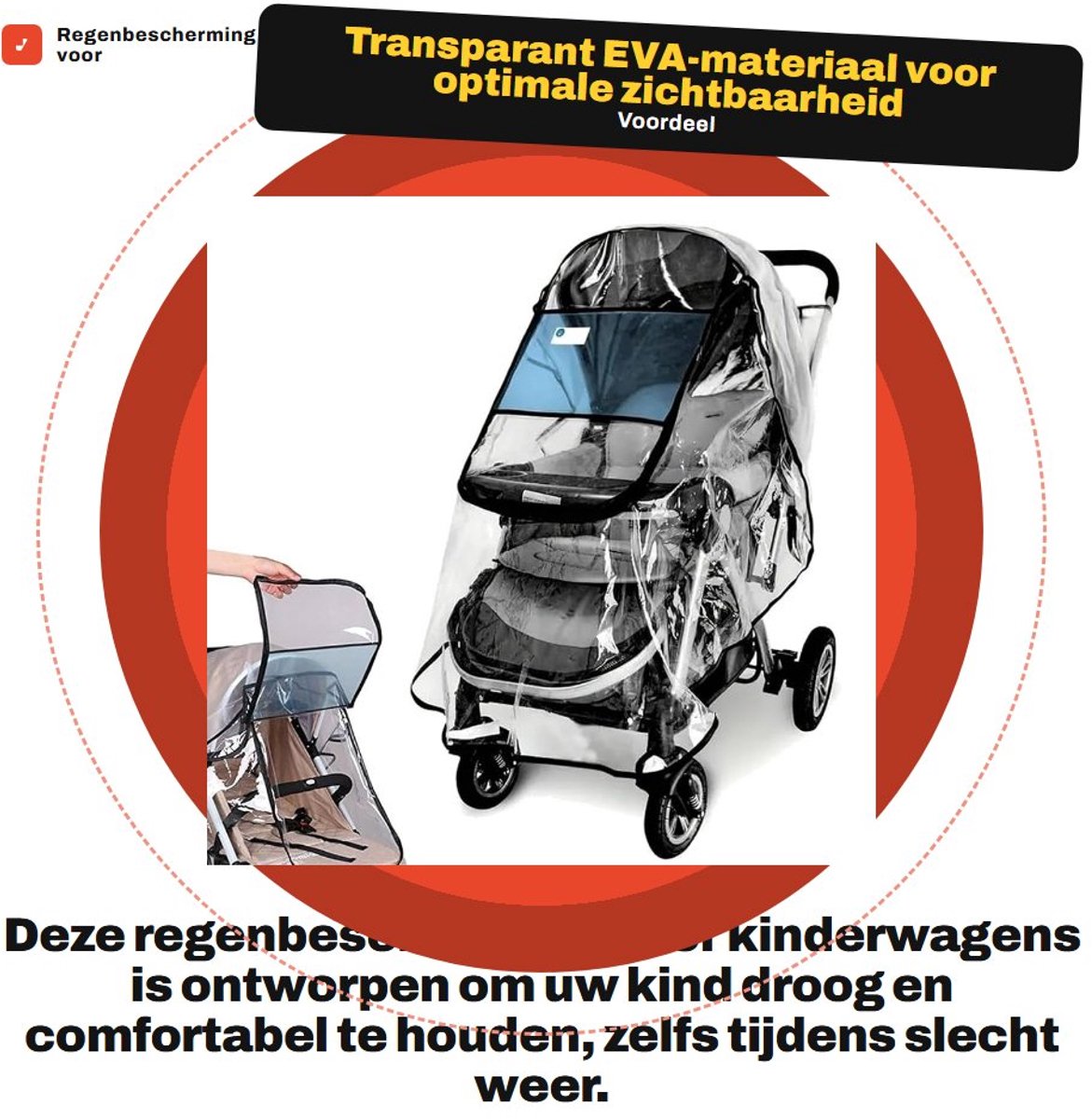 Dailygoods- Regenhoes met voorcontactvenster - Regenbescherming kinderwagen - Zonnezeil - EVA-materiaal - Goede luchtcirculatie - Vrij van schadelijke stoffen - Kinderwagenhoes