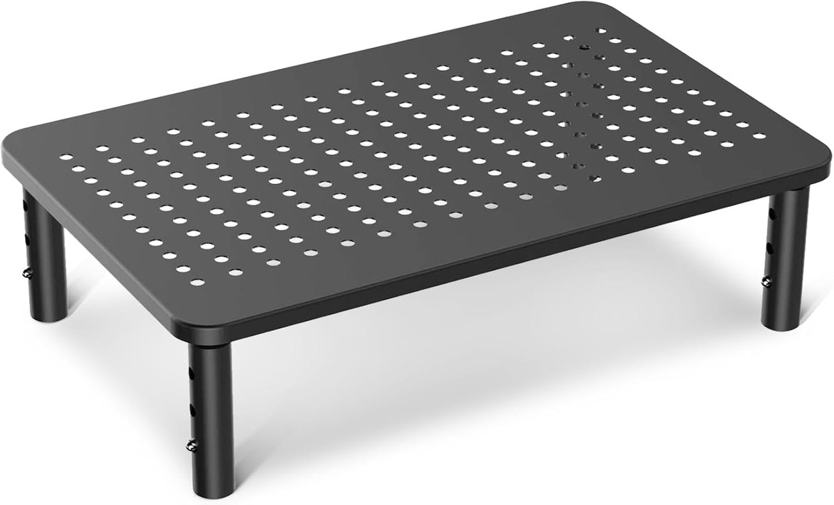 Thijox - Monitorstandaard Verhoger 3 Hoogtes Verstelbaar (10/12/14cm) - Zwarte Metaal Monitorverhoger met Ventilatieplatform voor Laptop, PC en Printe