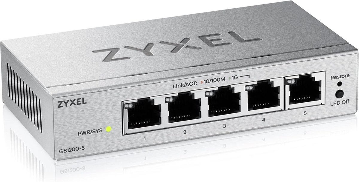 Ethernet Switch - Netwerk Hub - Netwerk Uitbreiding - Web Managed - 5 Poorten - Zilver