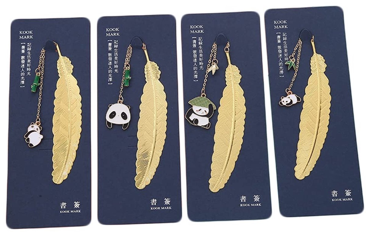 Dailygoods - ARFUKA Bladwijzers Metalen Leuke Panda Veer Bladwijzer Lezen Boek Markers Geschenken voor Vrouwen, Kinderen, Tieners, Meisjes, Lezers en Boekenliefhebbers Pack van 4
