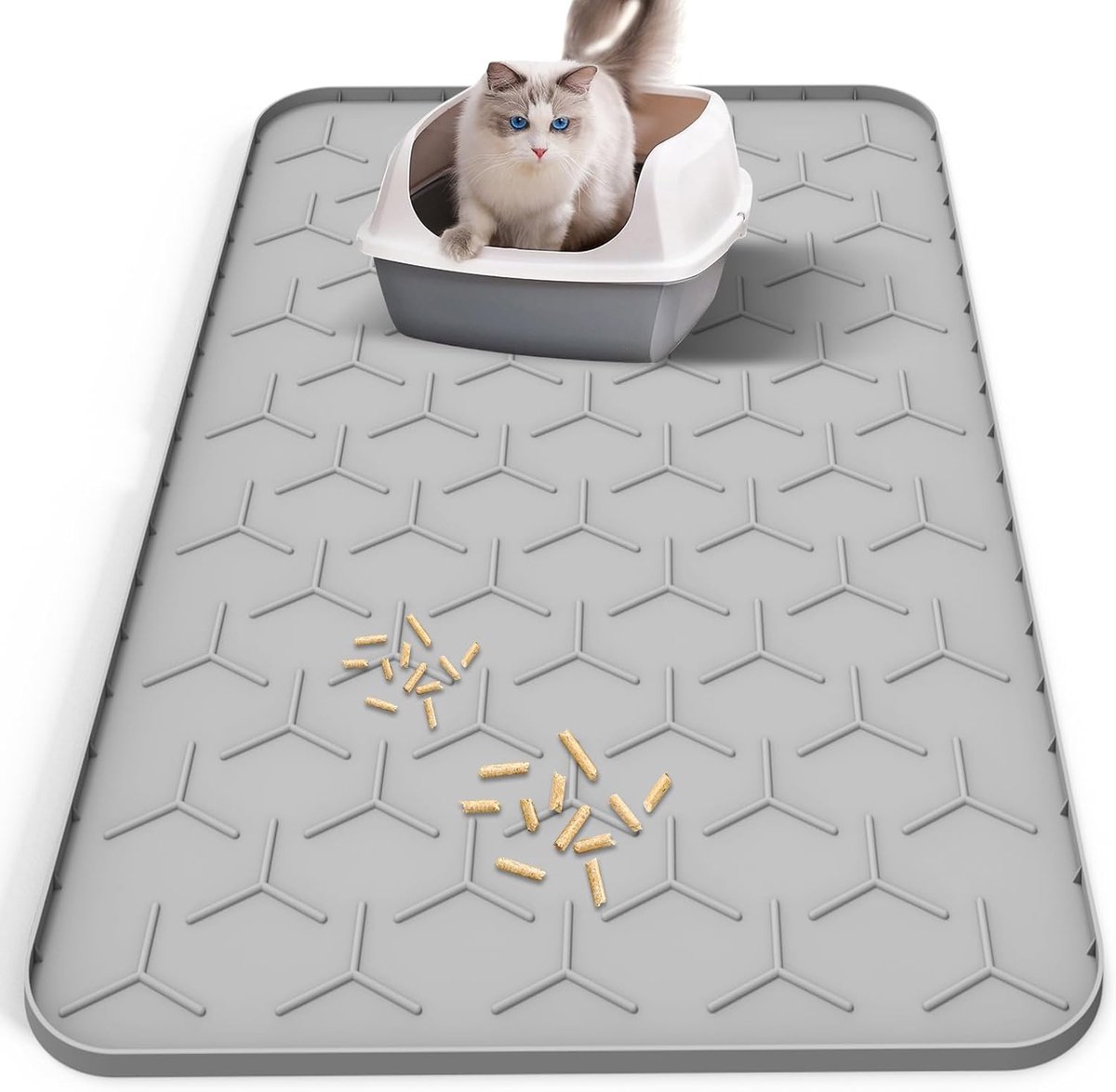 Thijox - Grote Kattenbakmat XXL 86 x 56 cm, Waterdichte Siliconen Mat met Hoge Rand, Antislip en Gemakkelijk te Reinigen, Ideaal voor Meerkattenhuisho