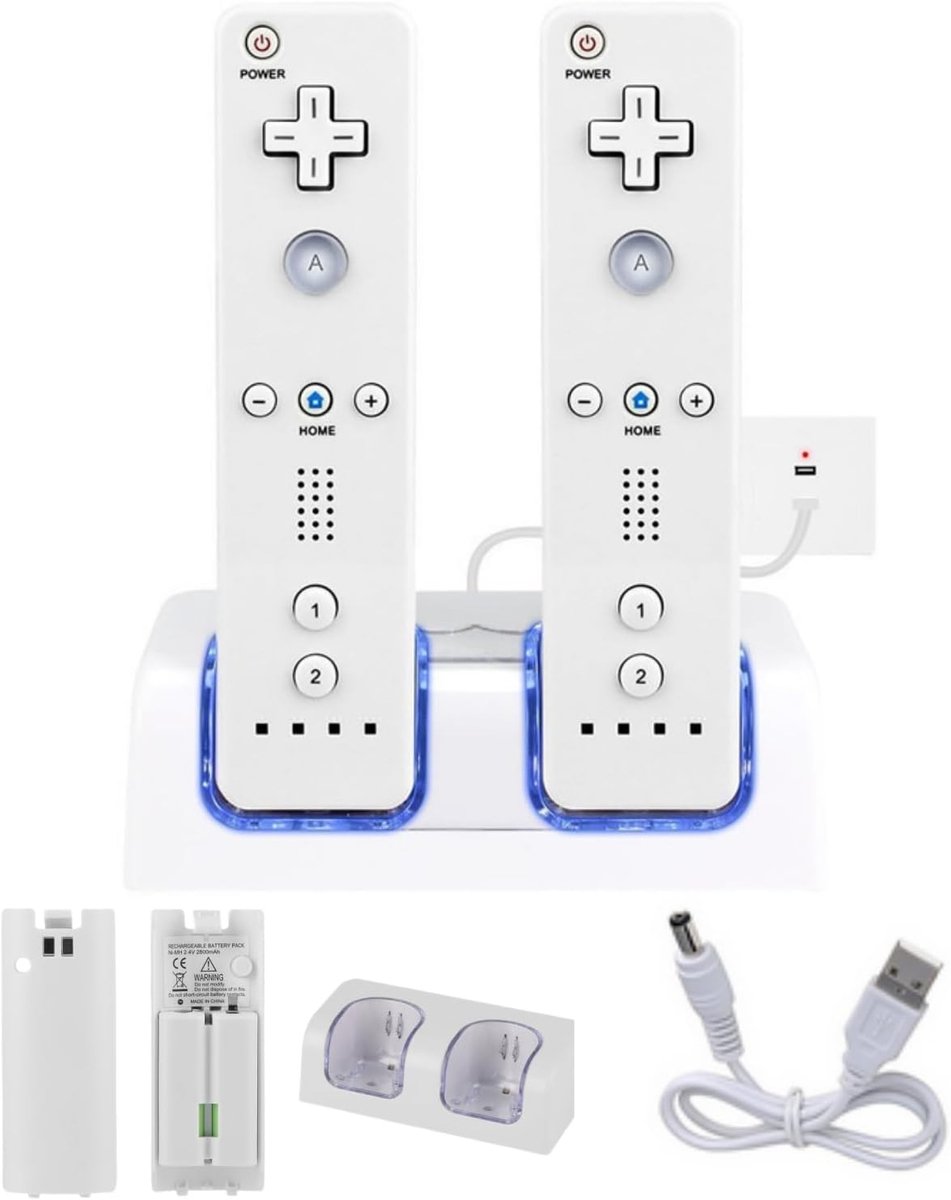SnelShoppen - 2 in 1 Draagbare Controller Oplader, Oplaadstation voor 2 Wii Controllers, Wii Remote Docking Station met 2800mAh Batterijen en Standfun
