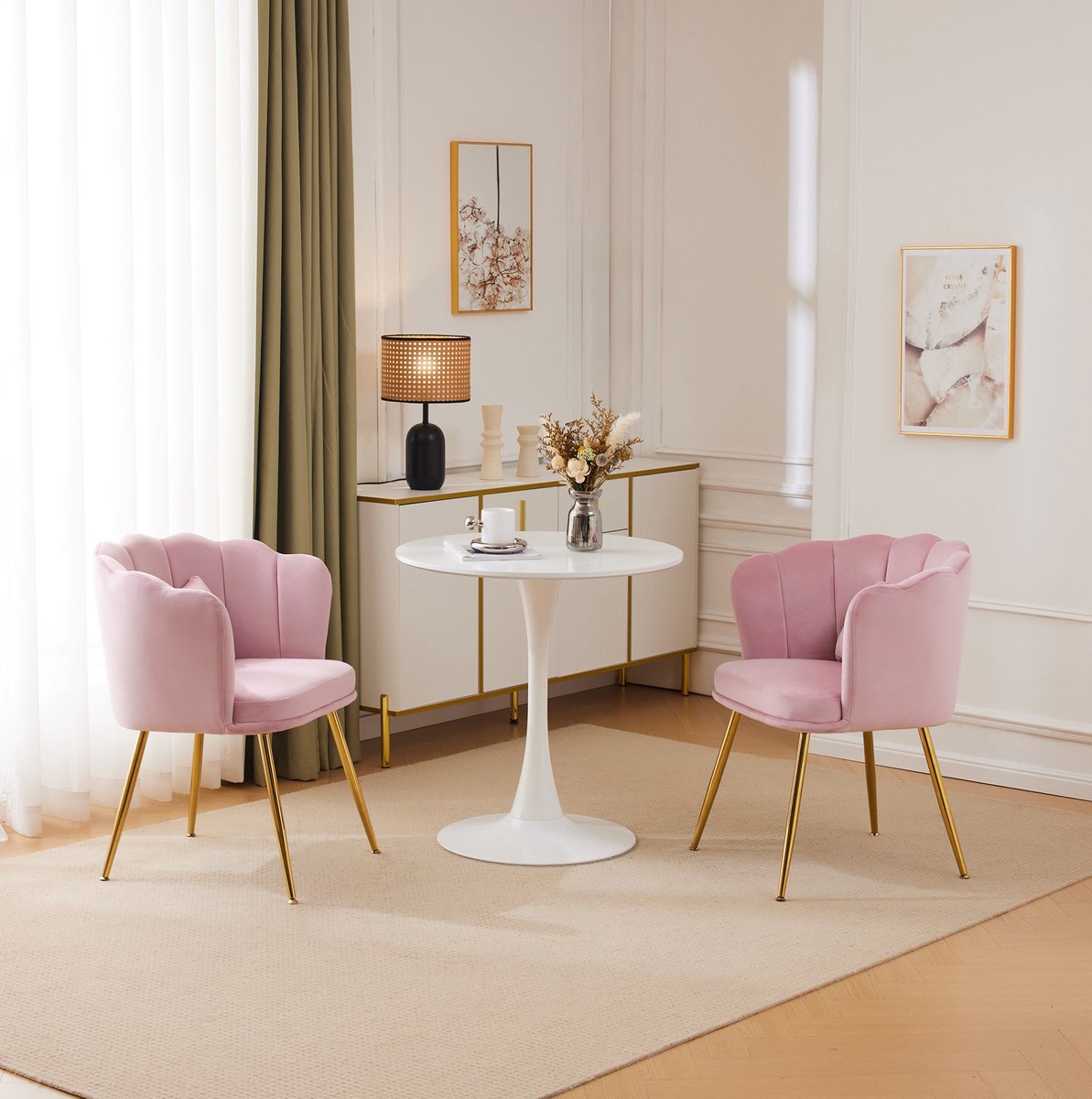 HAUSS SPOLE Fauteuil - Set Van 2 - Bloemblaadjes Rugleuning Met Vlinderkussen En Armleuningen - Voor Woonkamer En Slaapkamer - Velvet Roze