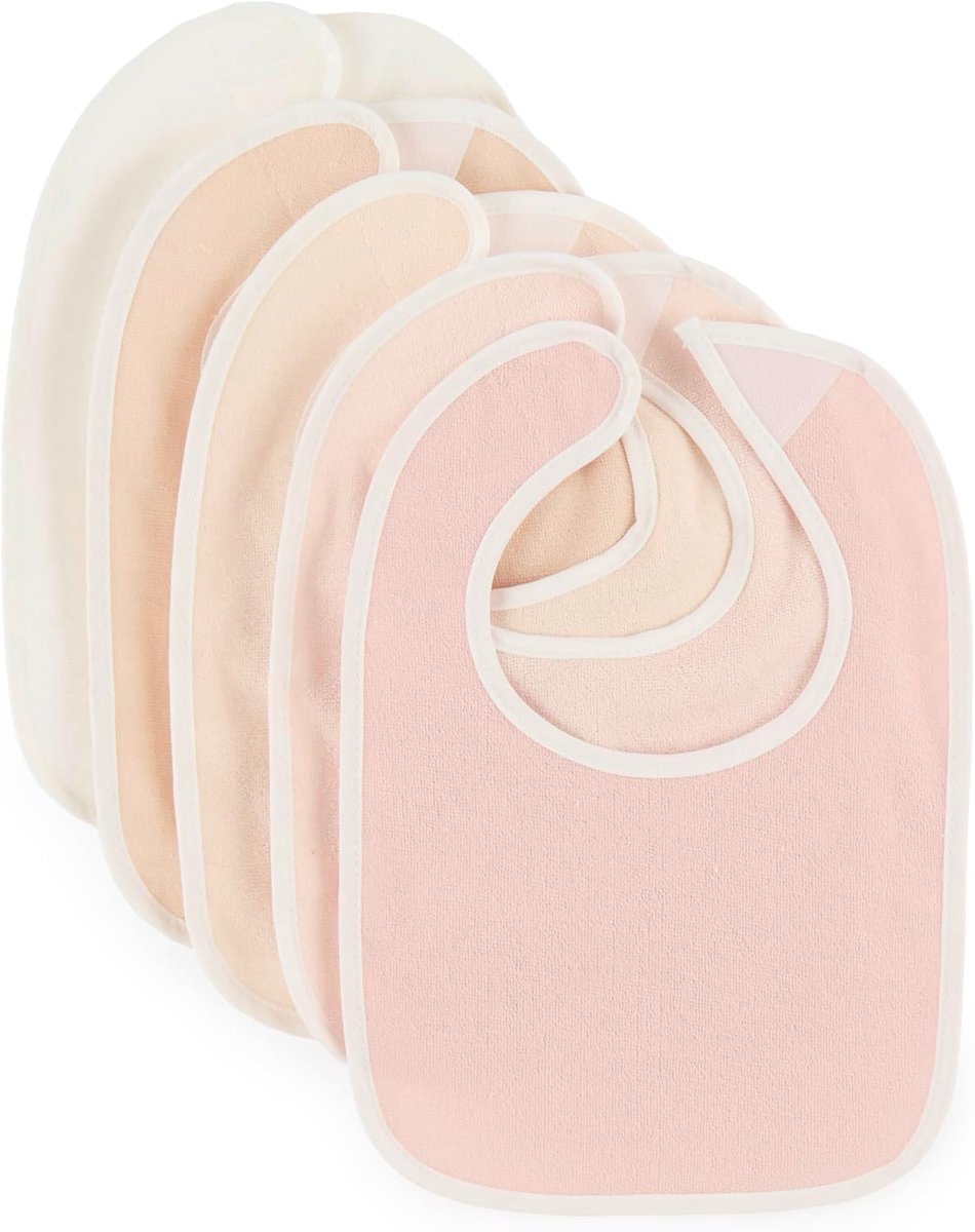 Thijox - Slabbetjesset voor Baby's - 5 Waterdichte Badstof Slabbetjes met Klittenbandsluiting in Roze - Perfect voor Pasgeborenen en Etenstijd