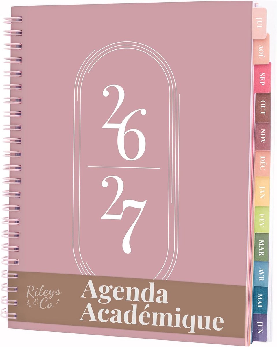 Thijox - Rileys Academische Planner 2026-2027, Dagelijkse, Wekelijkse & Maandplanner, 12 maanden, Notitiepagina's voor Studenten, Dubbeldraads Binding