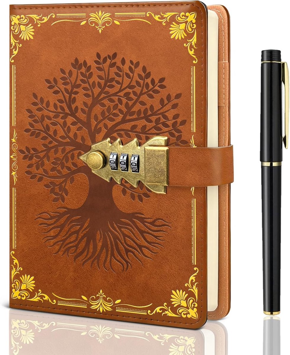 Dagboek met slot voor dames/heren, vintage dagboek met slot, A5 notitieboek met pennenset, navulbaar, notitieboekje - ShopVlot