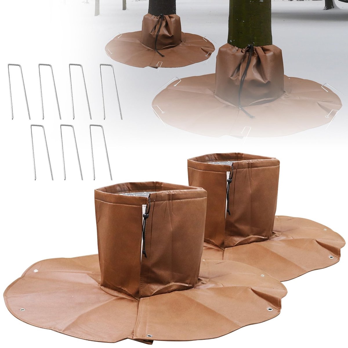 Dailygoods - Tesmotor Palmwortelbescherming, 2 stuks, koudebescherming voor planten en bomen tot 34 cm diameter, winterbescherming voor palmen, dubbele isolatie, Ø 100 cm, 100 g/m² (bruin)