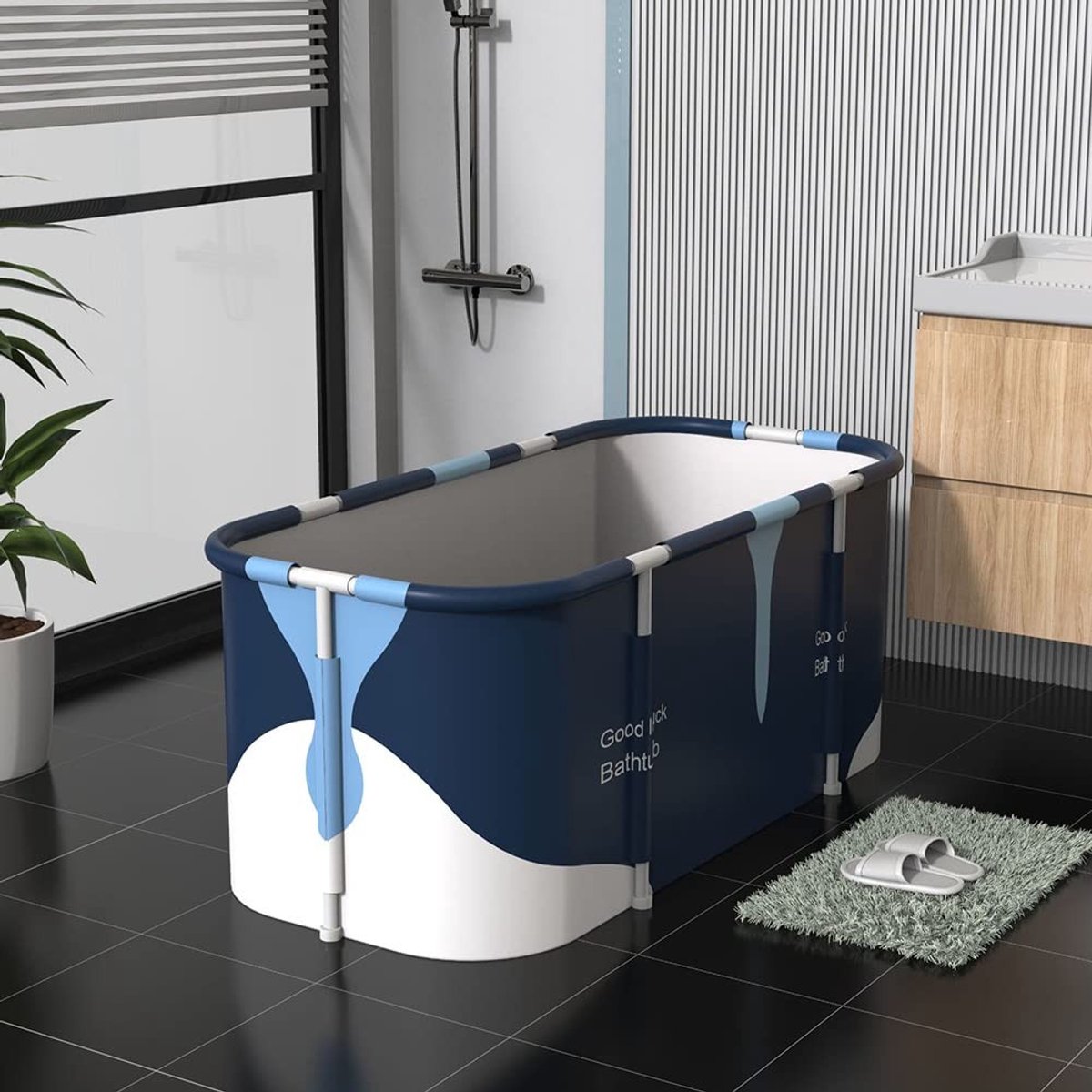 Dailygoods- Badkuip Opvouwbaar 120 x 60 cm - Mobiele Badkuip - Draagbare Badkuip - Inclusief Accessoires - Lichtgewicht 4 kg - Eenvoudig te Installeren - Bademmer