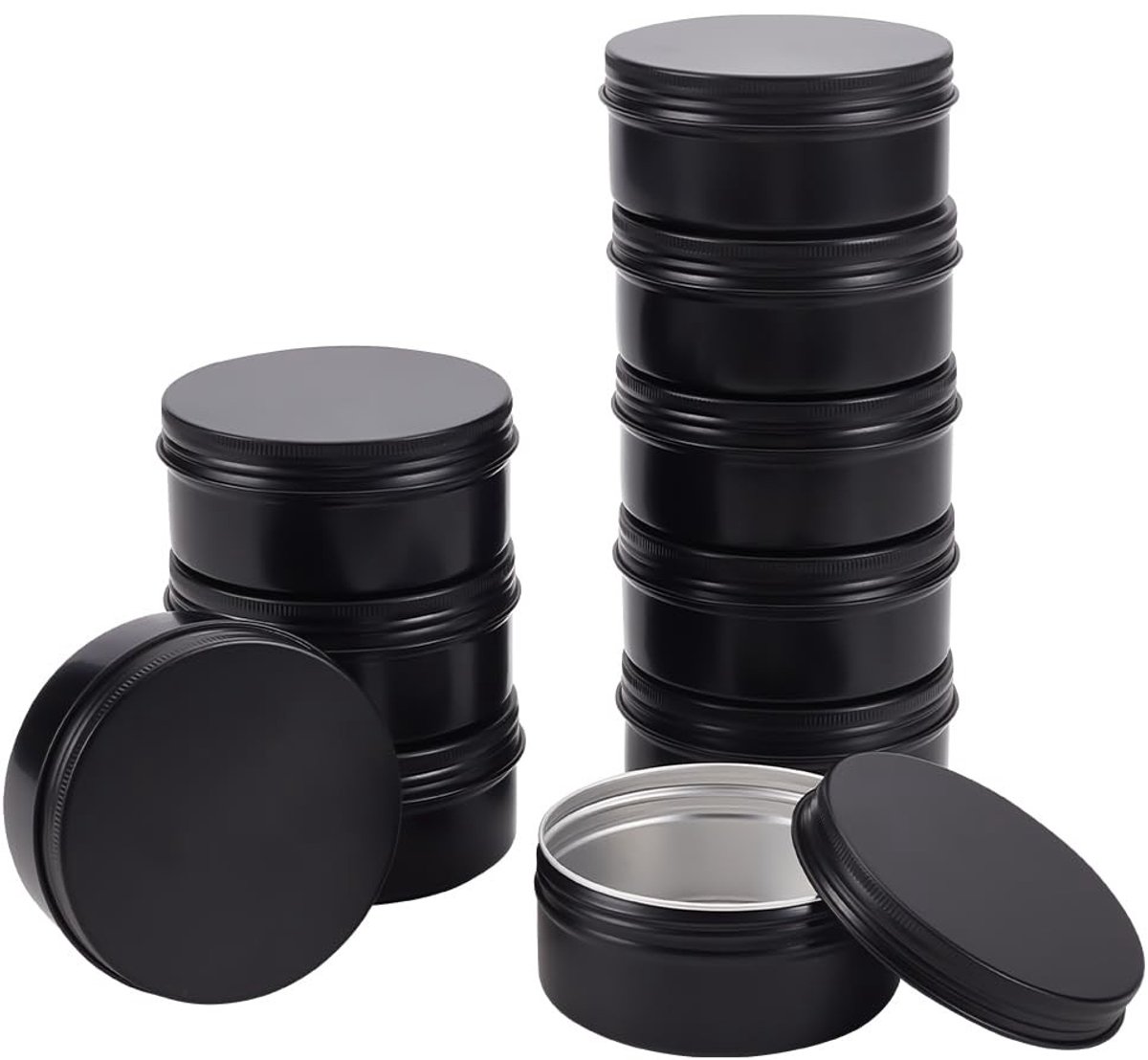 Dailygoods- Aluminium Blikjes 10 Stuks - 150 ml - Zwart - Schroefdeksel - Robuust Aluminium - Voor Opslag en Handwerk - Opbergblikjes