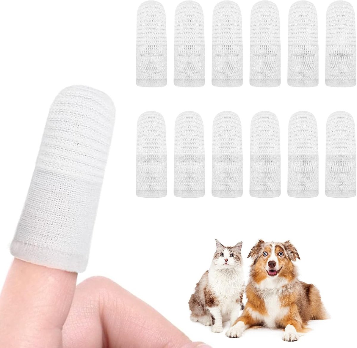 Duurzame 360° Herbruikbare Tandenborstels voor Huisdieren - 12 Stuks Vingerborstels voor Katten en Honden, Geschikt voor Kleine en Grote Rassen, Effectieve Tandverzorging