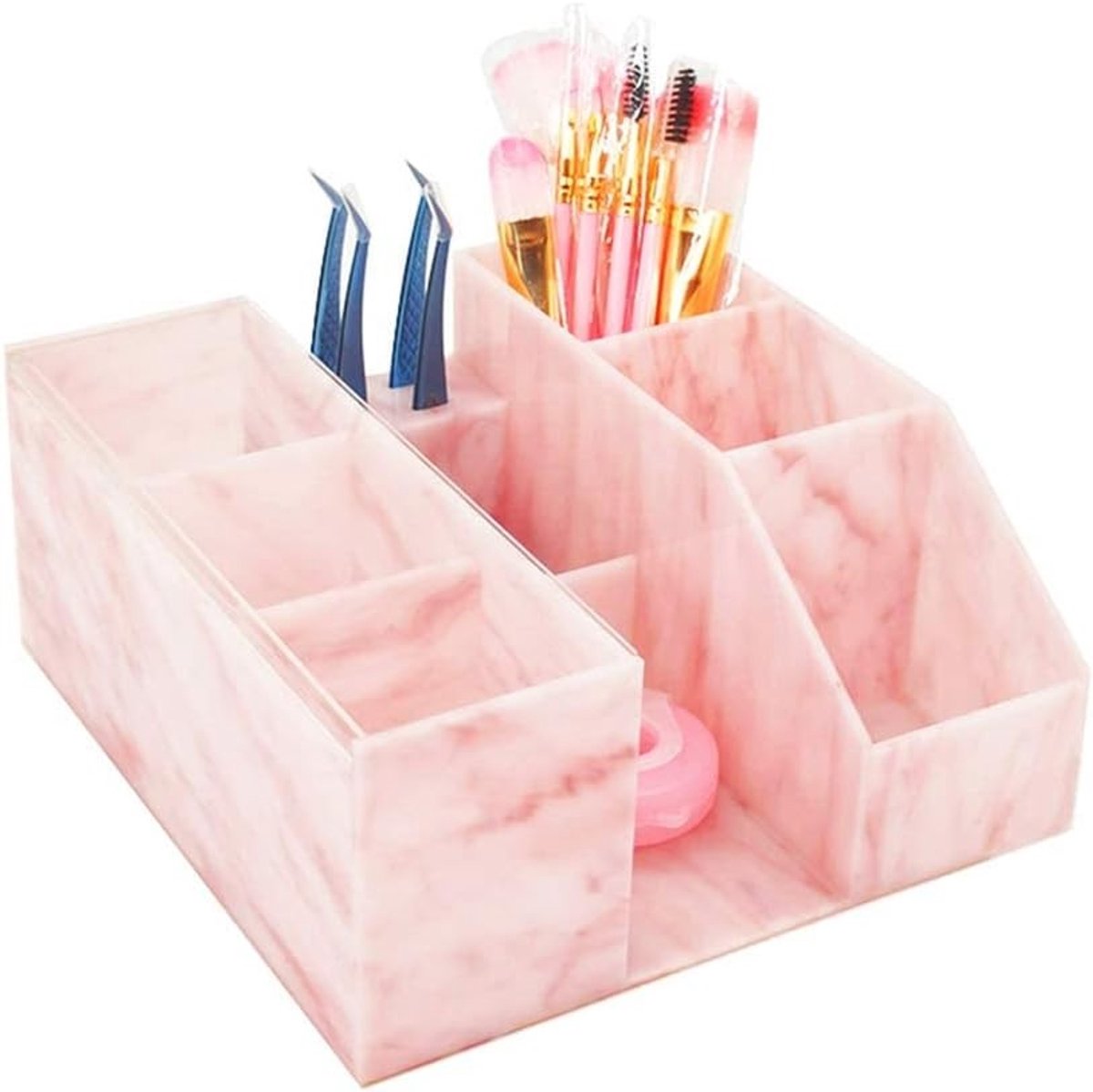 Eyelash Beauty Tool Opbergdoos voor Cosmetica en Make-up - Organizer voor Valse Wimpers en Extensions - Roze Marmerstijl