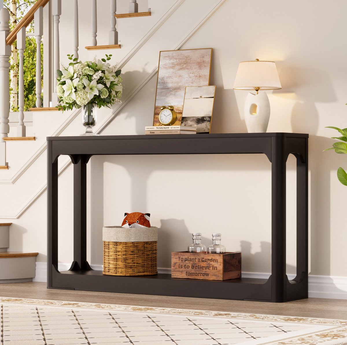 STILVORA Haltafel - Smalle Tafel Met Open Opbergruimte - Voor Achter De Bank Of In Hal En Gang - MDF - 140x30x79 Cm - Zwart