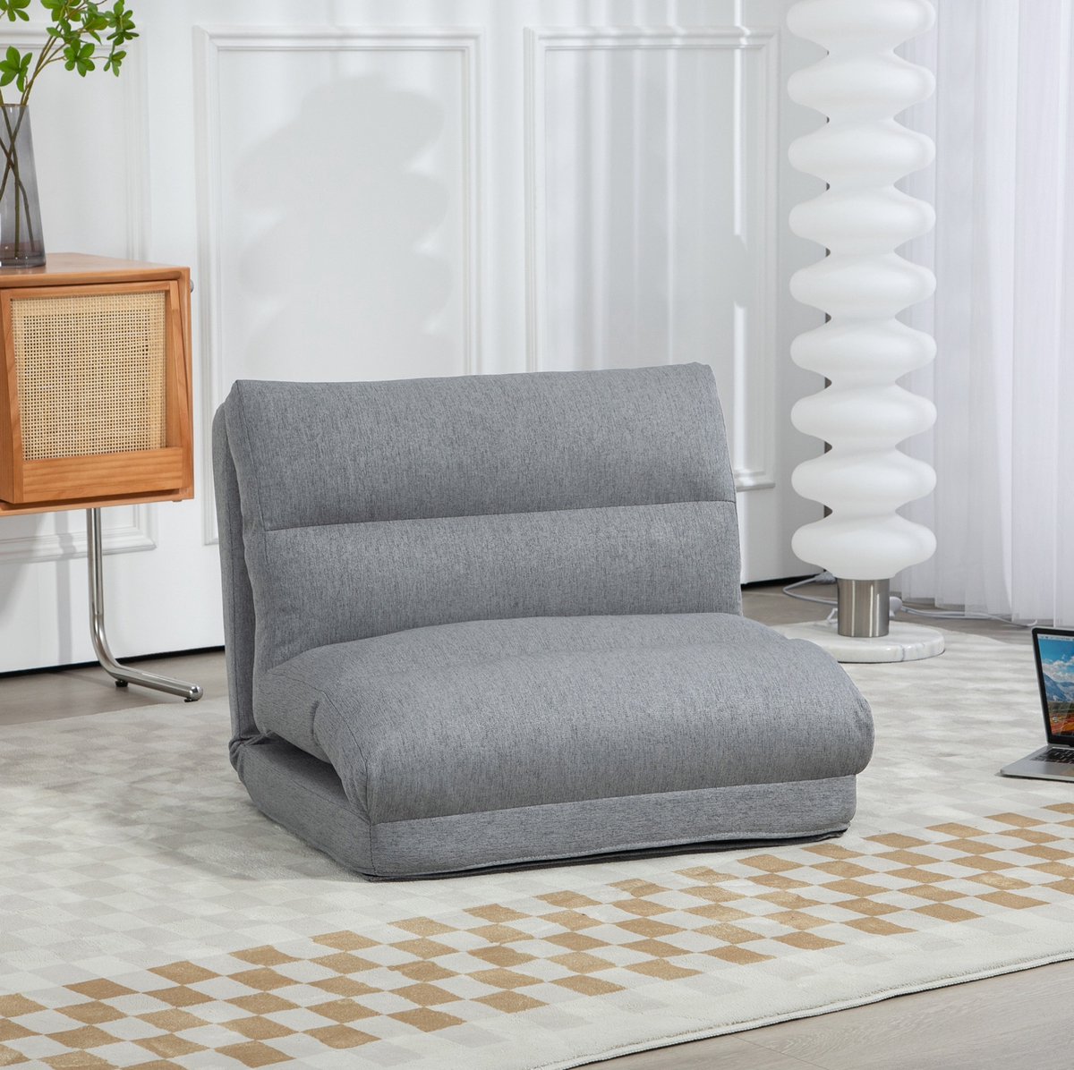 HAUSS SPOLE Fauteuil - Opvouwbare Vloerstoel - 6 Standen Verstelbare Rugleuning Met Bedfunctie - Voor Lezen En Ontspannen - Stof Grijs