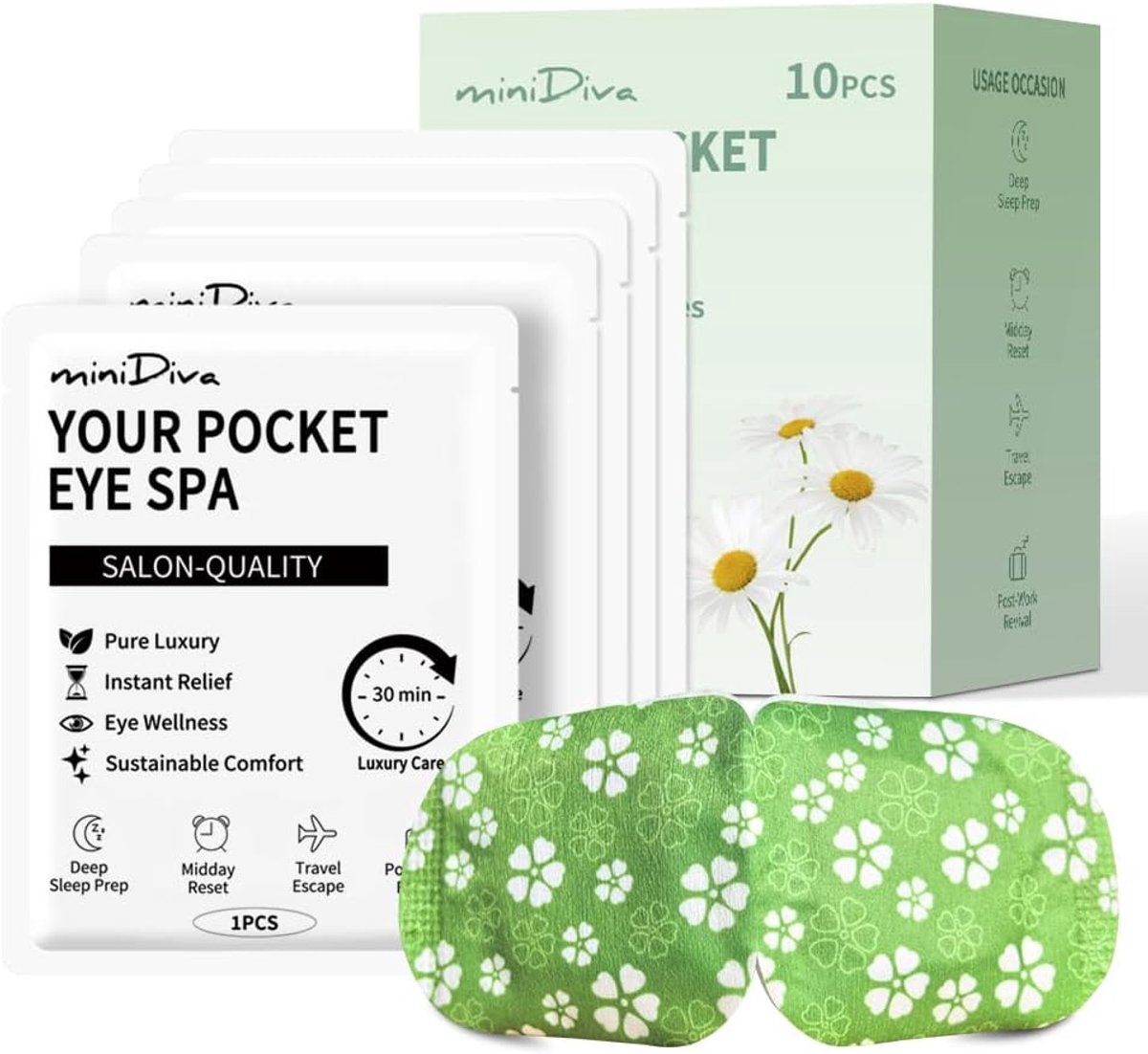 Thijox - Minidiva Stoom Oogmasker voor Droge Ogen, Zelfverwarmend Kamille Oogmasker voor Ontspanning en Slaap, 30 Stuks, Warm en Comfortabel