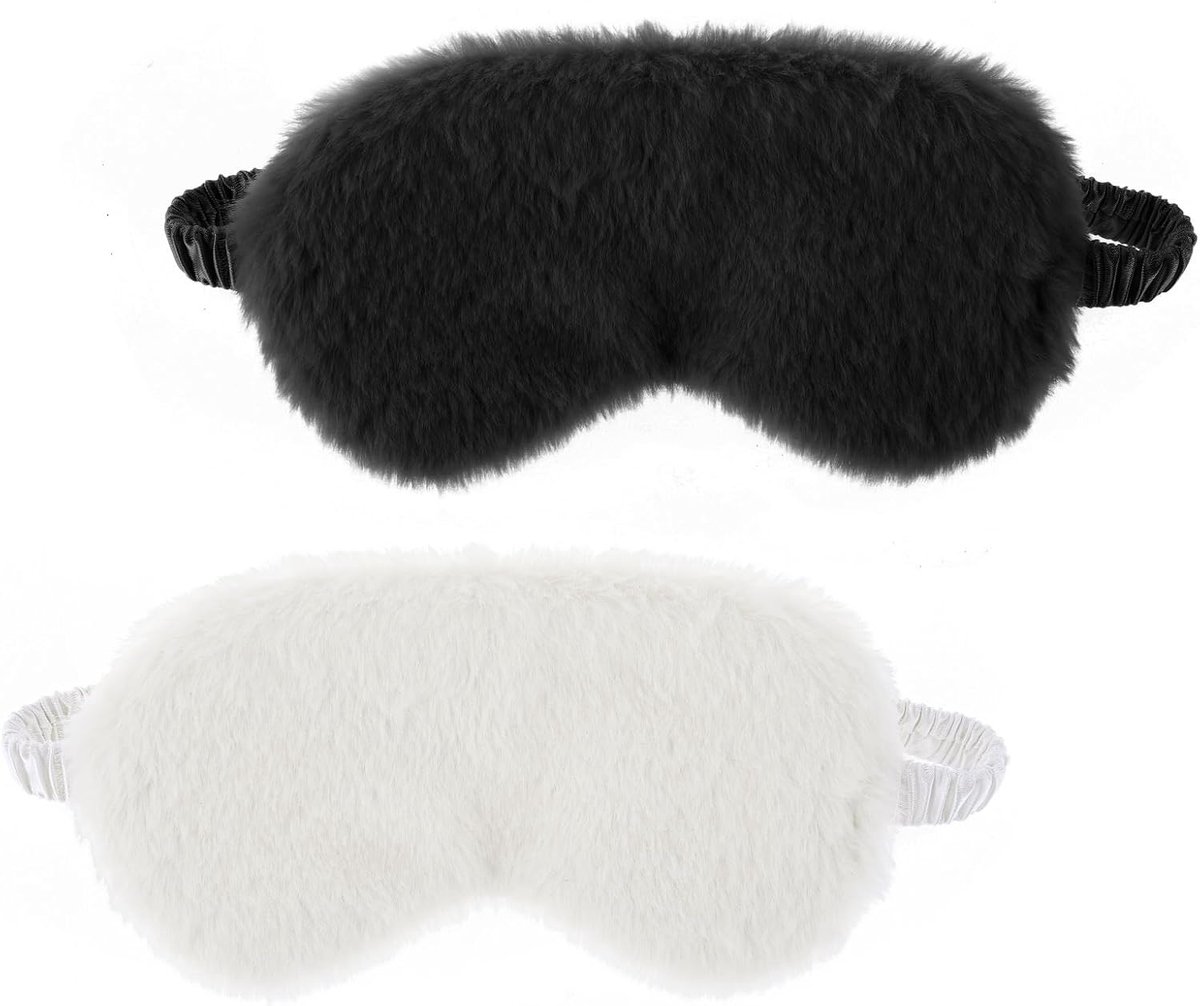 SnelShoppen - 2 Stuks Pluche Oogmaskers - Zacht Nacht-Oogmasker - Verstelbaar Kunstbont Slaapmasker - Comfortabel voor Dames en Heren - Ideaal voor Re