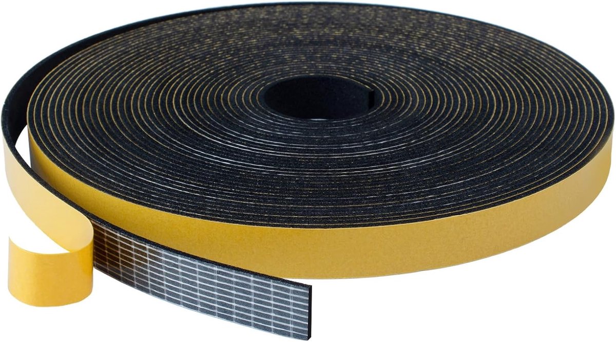 SnelShoppen - Sealing Tape Zelfklevend voor Deuren en Ramen, 12 mm x 1.5 mm x 10 m, Rubber Foam Afsluitstrip, Geluidsisolatie, Anti-bots Strips, Zwart