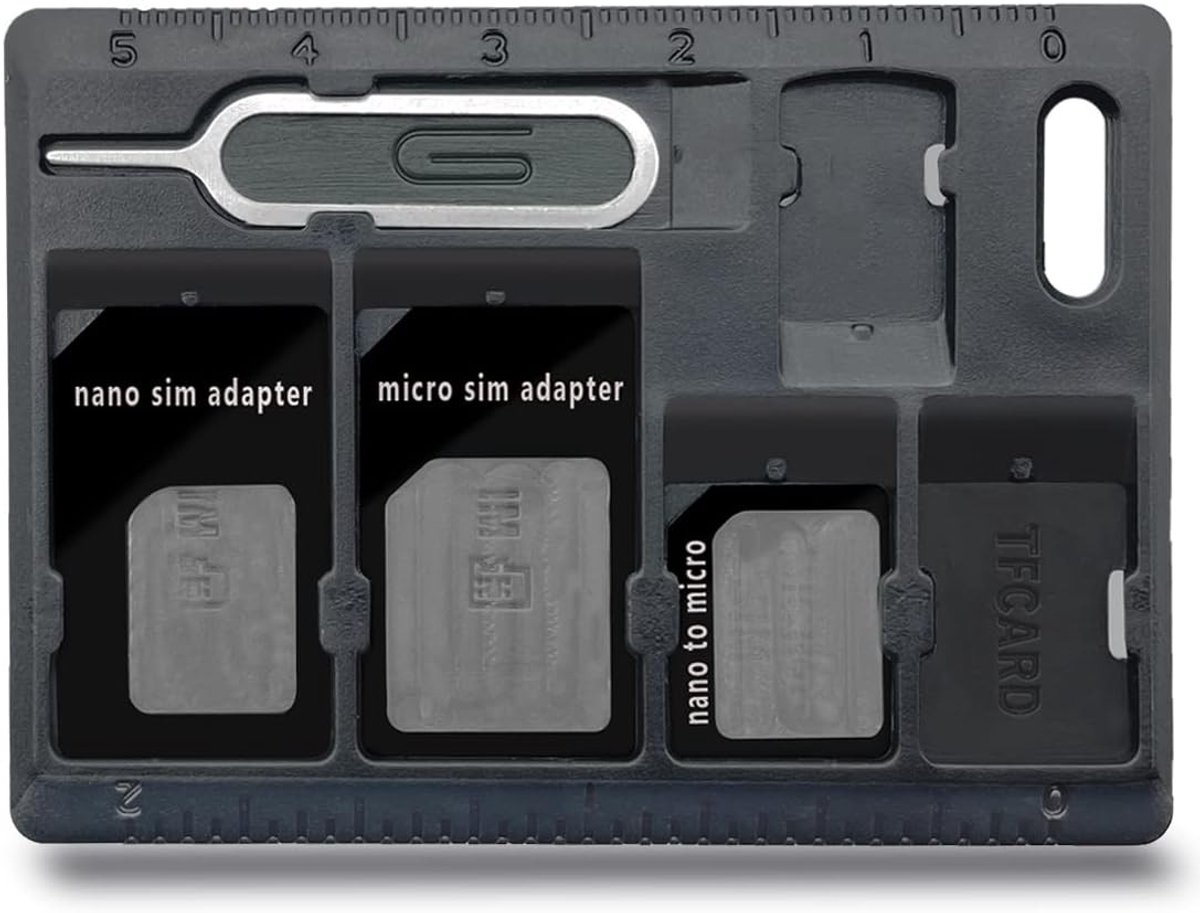 Kaartjeshouders met Tray Opener Pins, Opslagset voor Standaard Micro Nano Micro-SD Geheugenkaarten, Inclusief 3 Kaartadapters en 1 Uittrekpen - Zwart en Praktisch voor Geheugenuitbreiding