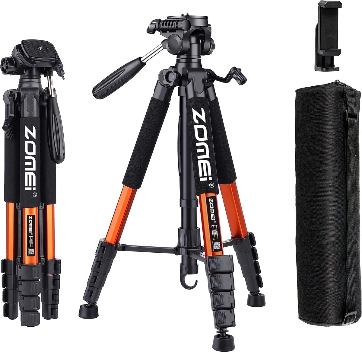 Thijox - Professioneel ZOMEi 188 cm statief Heavy Duty, reisvideostatief voor DSLR-camera's, mobiele telefoons, projector, verrekijker, spotscope - Or