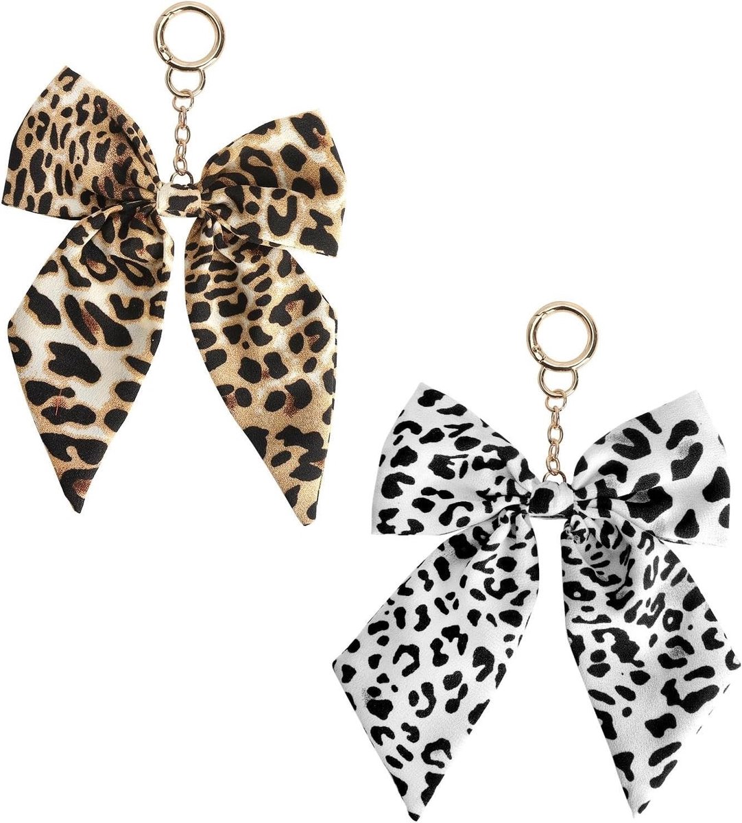 Luipaardprint sleutelhangers met strikken – stijlvolle tashangers voor dames en heren, perfect voor auto, portemonnee en rugzak – trendy accessoire voor dagelijks gebruik of als cadeau