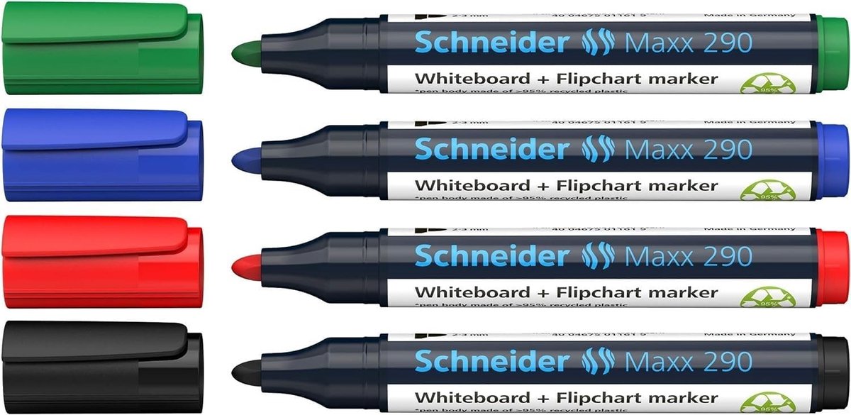 SnelShoppen - Marker Set voor Whiteboards en Flipcharts - Ronde Punt 2-3 mm, Droog Afveegbaar, Gesorteerde Kleuren, Set van 4 - Ideaal voor Kantoor, S