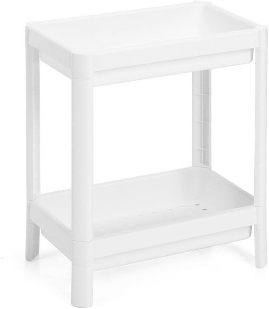 Multifunctionele Vloerrek met 2 Niveaus en Afvoergat, Ruimtebesparende Vrijstaande Plank voor Badkamer en Keuken, Stabiele Opbergoplossing