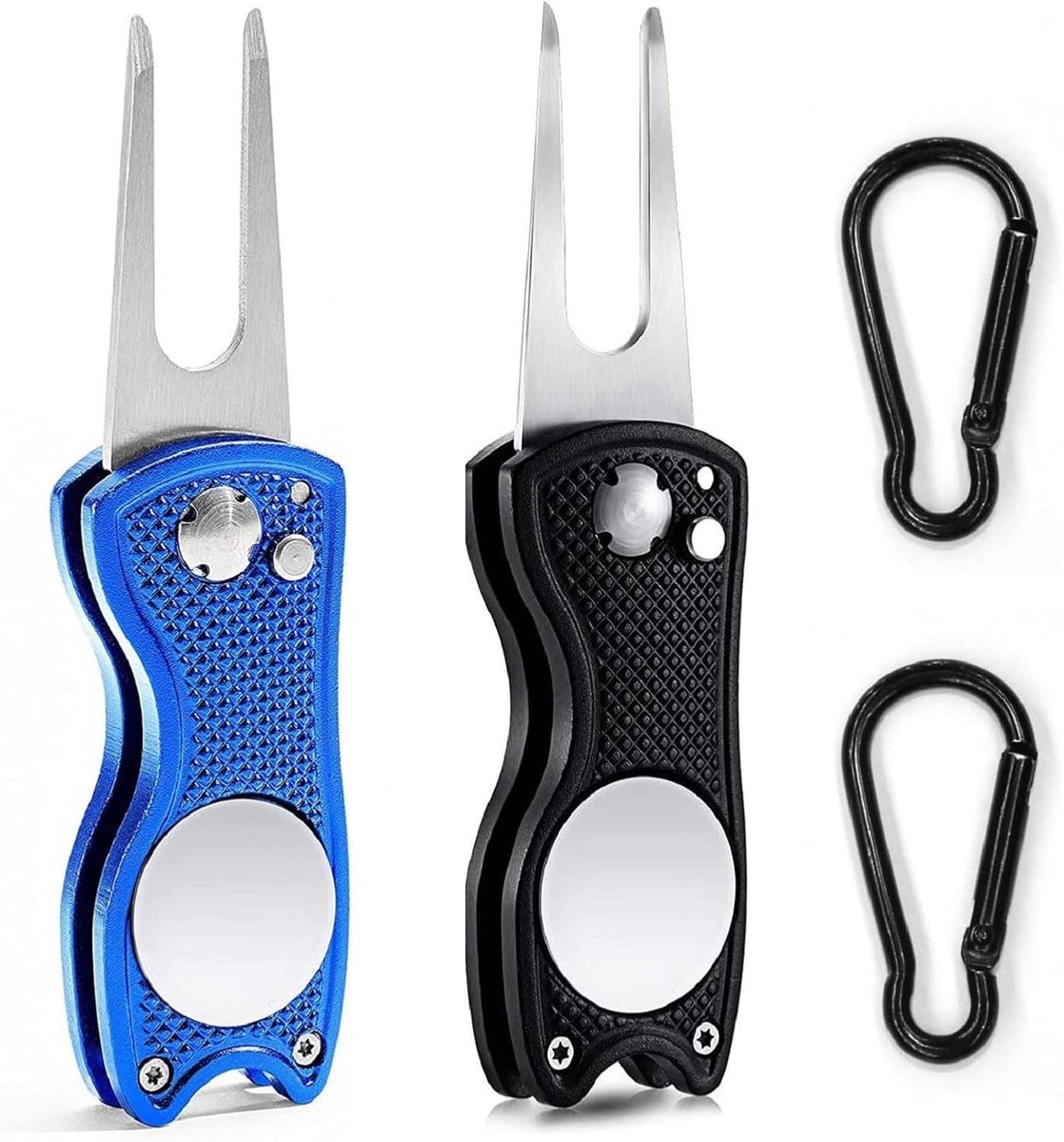 Golf Pitchgabel voor het Repareren van Divots, 2-delige Vouwbare Pitchgabel met Carabiner, Golfaccessoires voor Golfliefhebbers