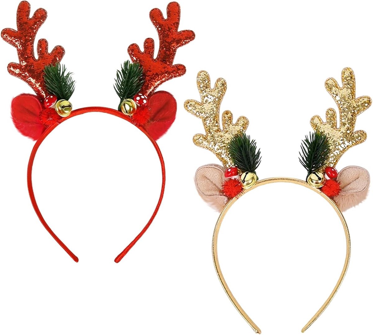 2 Stuks Hertenkopbanden met Glinsterende Antlers, Kerstaccessoires voor Volwassenen en Kinderen, Perfect voor Feestjes en Cosplay Kostuums