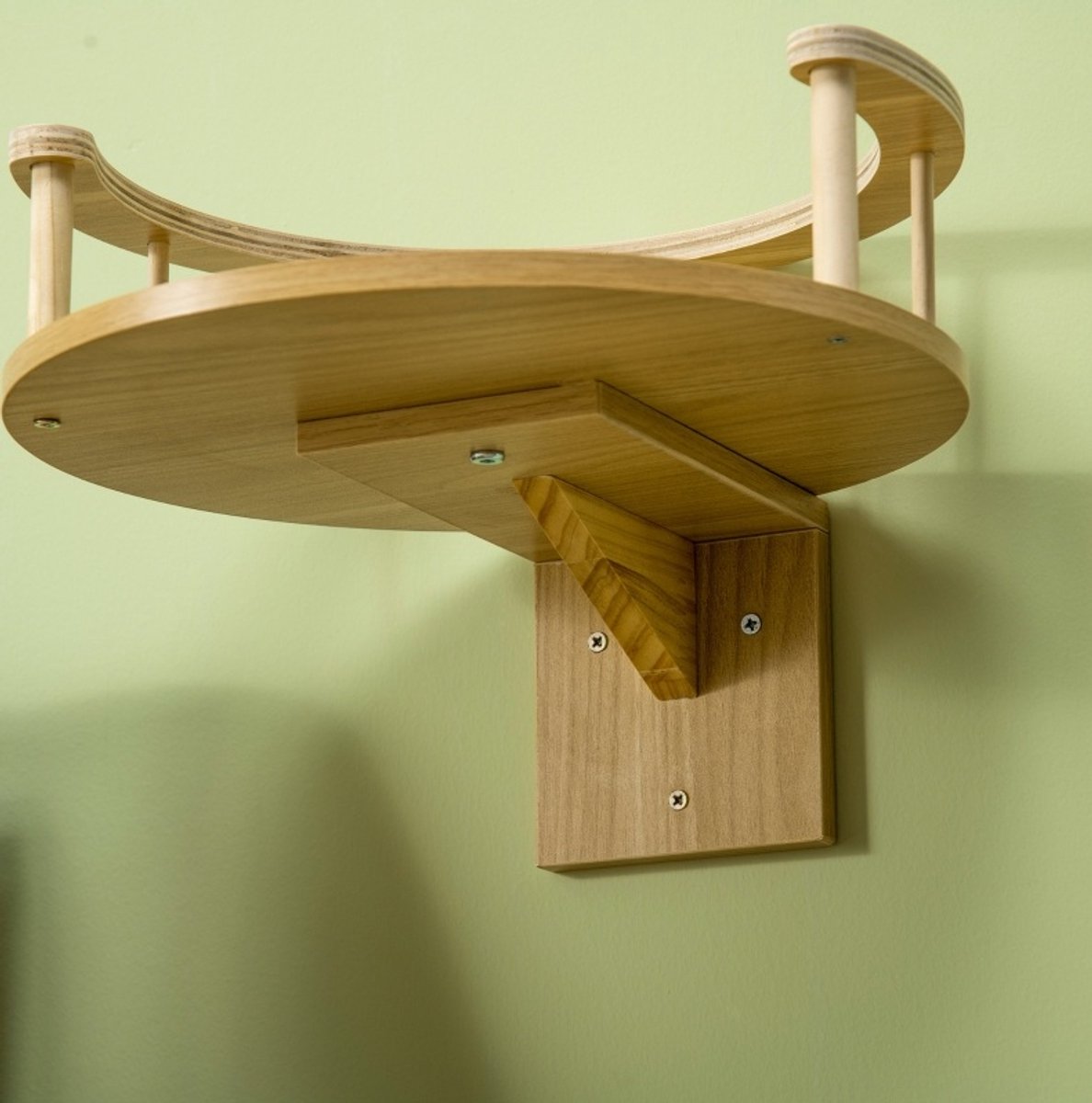 HAUSS SPOLE Dierenmand - Wandliege Met Beschermrand - 34 x 34 x 10,5 cm - Hout En Pluche - Eiken En Cremewit - Voor Katten Tot 5 kg