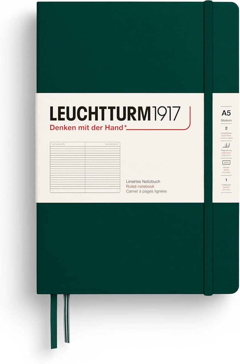 SnelShoppen - Notitieboek Medium A5 Hardcover 251 Genummerde Pagina's Gelijnd Bosgroen Voor Notities, Dagboeken, School, Werk, Creatief Schrijven