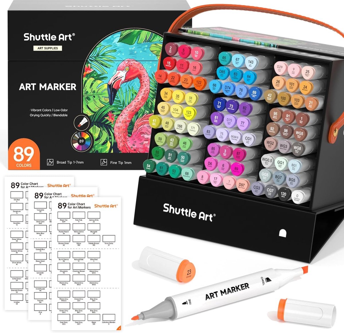 SnelShoppen - Alcohol Markers 88 Kleuren + 1 Blender, Dubbele Punt Alcoholstiften voor Illustratie, Tekenen, Schilderen en Kleuren, Geschikt voor Kind