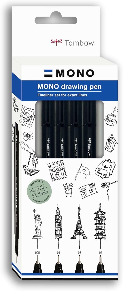 Thijox - Fineliner MONO Tekenpen Set 4 Stuks - Pigmentinkt, Waterdicht, Lichtecht, Zwart voor Schetsen, Illustreren en Tekenen