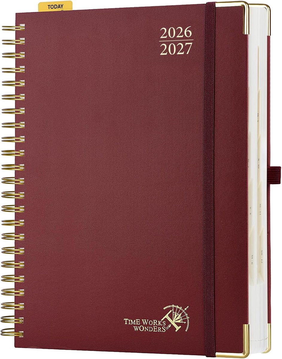 Agenda 2026 2027 - Dagplanner A4 - Afspraken Plannen - Pagina per Dag - 30.5 x 21.5 cm - Bordeauxrood