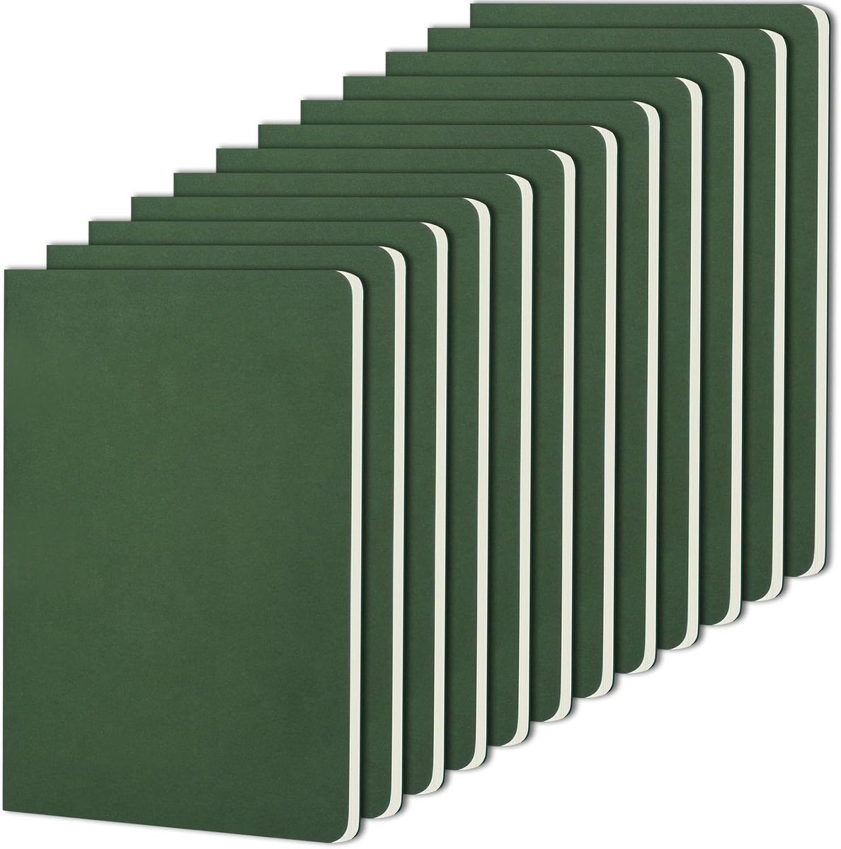 Thijox - A5 Gelijnde Notitieboeken Set van 12 Blokken, Reisdagboek met Groene Kraft Cover, 60 Pagina's per Notitieblok, Perfect voor Tekenen en Notiti