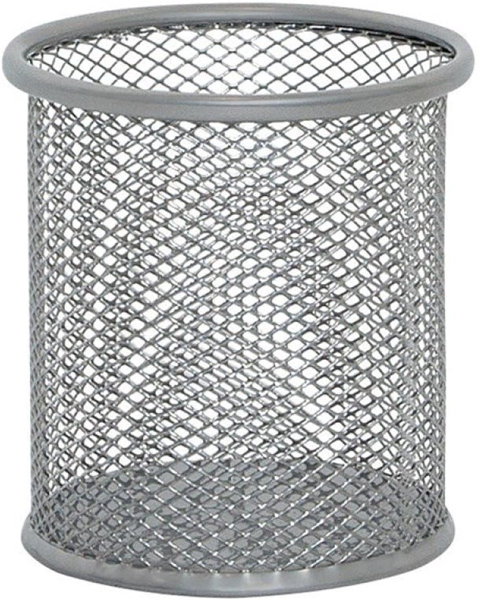 Thijox - Zilveren Mesh Pen Pot - Organiseer uw Bureaublad - Duurzame Pennenhouder voor Pennen, Potloden en Markers - Compact 86x86x105mm
