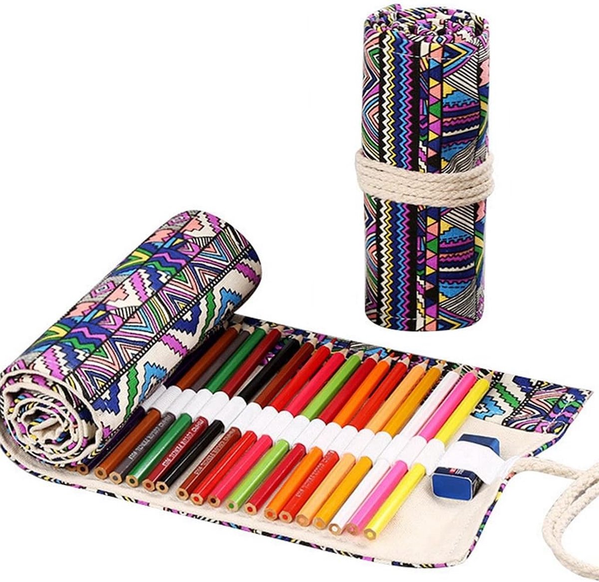 Canvas Pen Roll voor Kunstenaars - 72 Holes Potlood Organizer, Draagbare Etui voor School en Kantoor, Perfect voor Creatieve Projecten en Tekenmaterialen