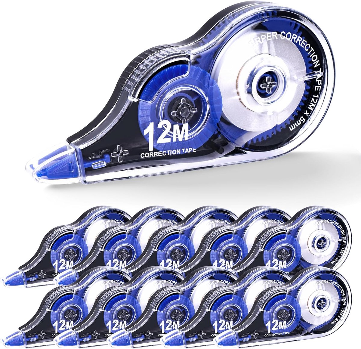 SnelShoppen - Set van 10 Correctie Rollers, 12 m x 5 mm, Tape met Beschermende Deksel en Venster, Ideaal voor Kantoor, Thuiswerk of School