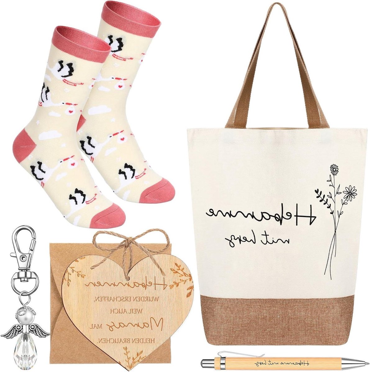 Bedankset Kraamzorg - Cadeaupakket Zorgverleners - Waardering Tonen - Met Inspirerende Teksten - 46x40x12 cm Tas - Wit Jute