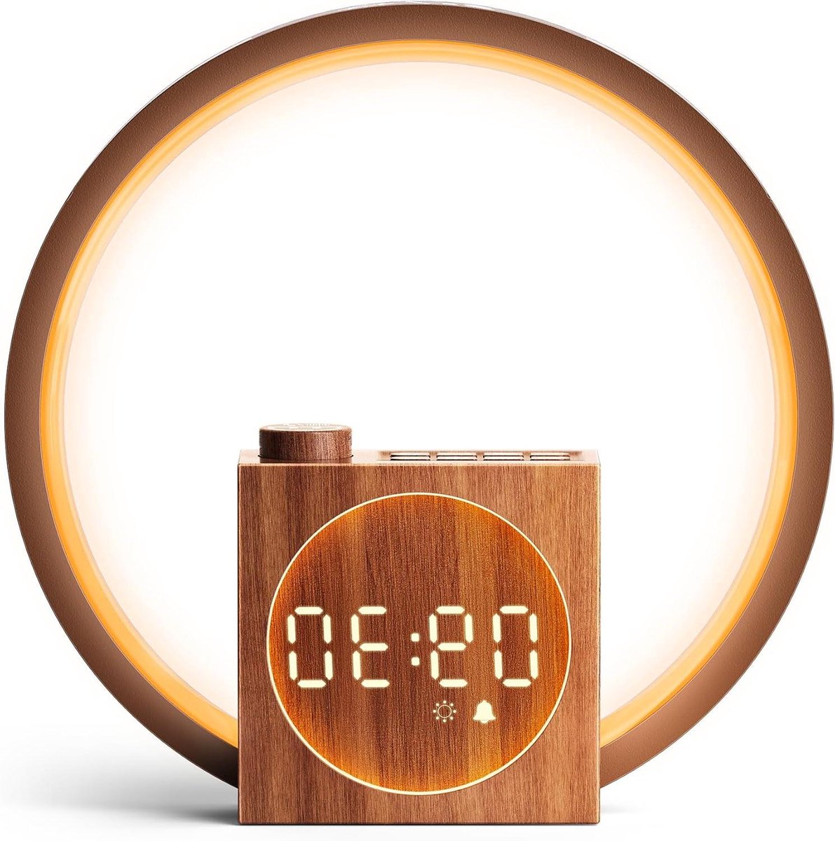 Wekker Klok - Natuurlijk Licht - Rustig Wakker Worden - Houten Design - 410 Gram - Houtkleur