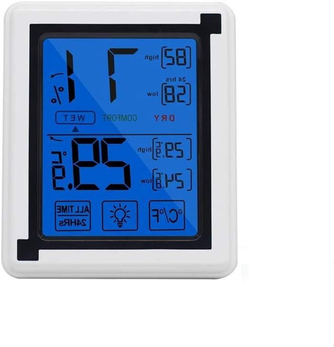 Digitale Thermometer Hygrometer - Luchtvochtigheidmeter Temperatuurmeter - Binnenklimaat Monitoren - Groot LCD Touchscreen - 9.5 x 11.2 cm - Wit Zwart